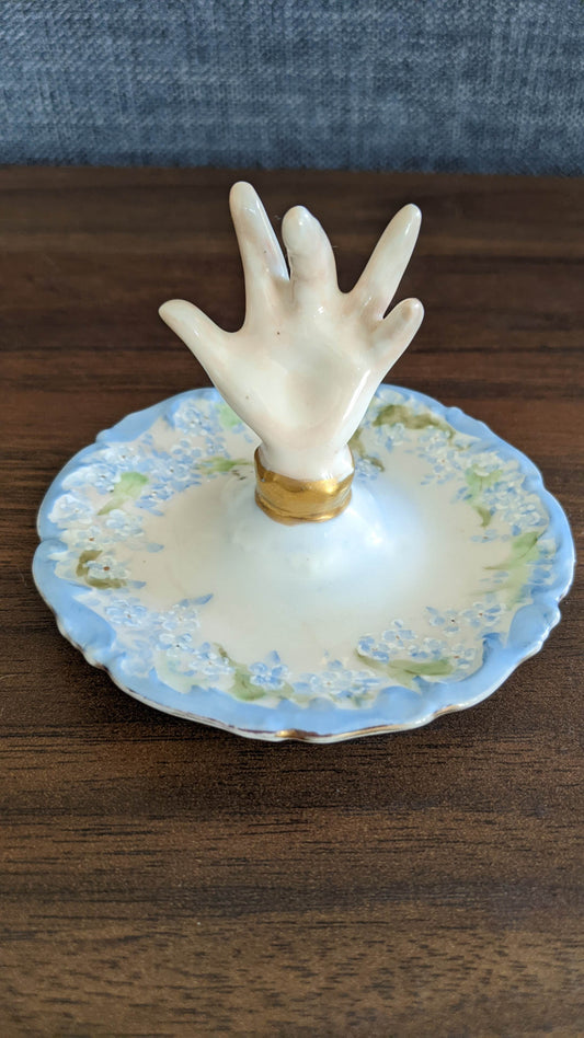 Vintage Victorian Revival Limoge Forget Me Not Hand Ring Dish Catch all cover