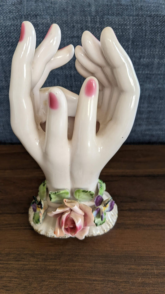 Vintage Victorian Revival Ceramic Hand Rose Bud Vase cover