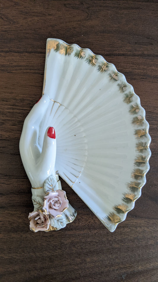 Vintage Revival Ceramic Fan in Hand Catch All Dish/Wall Decor cover