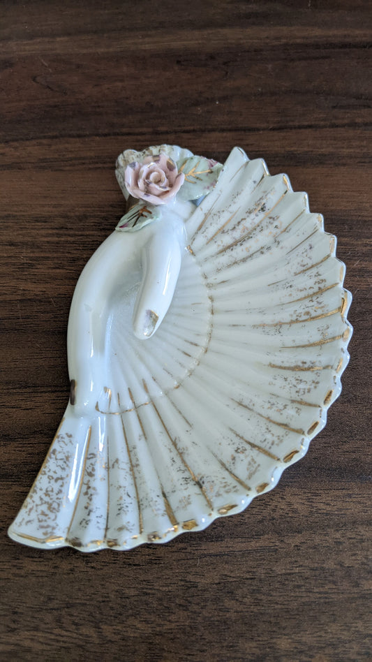 Vintage Victorian Revival Fan in Hand Gold Painted Catch All Dish/ Wall Decor cover