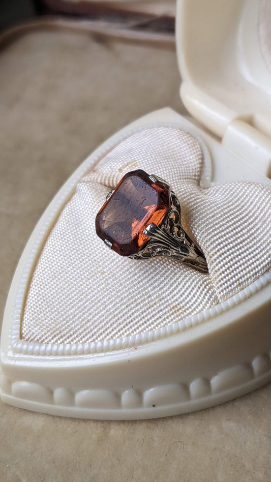 Antique Victorian 10K White Gold Topaz Stone Ring cover 