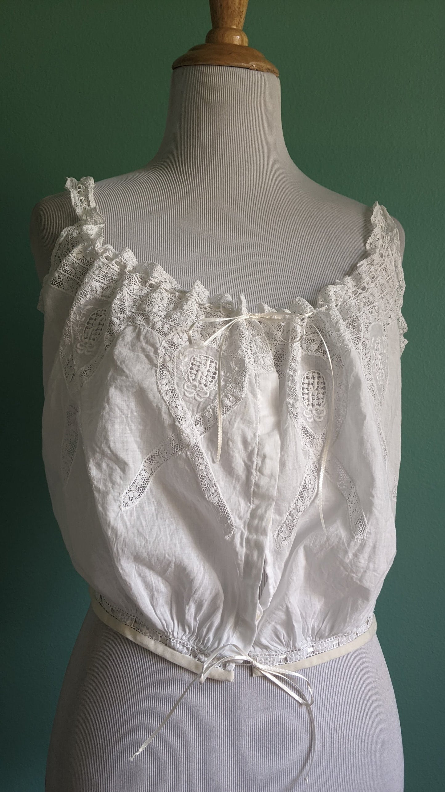 Antique cotton lace corset cover chemise front 