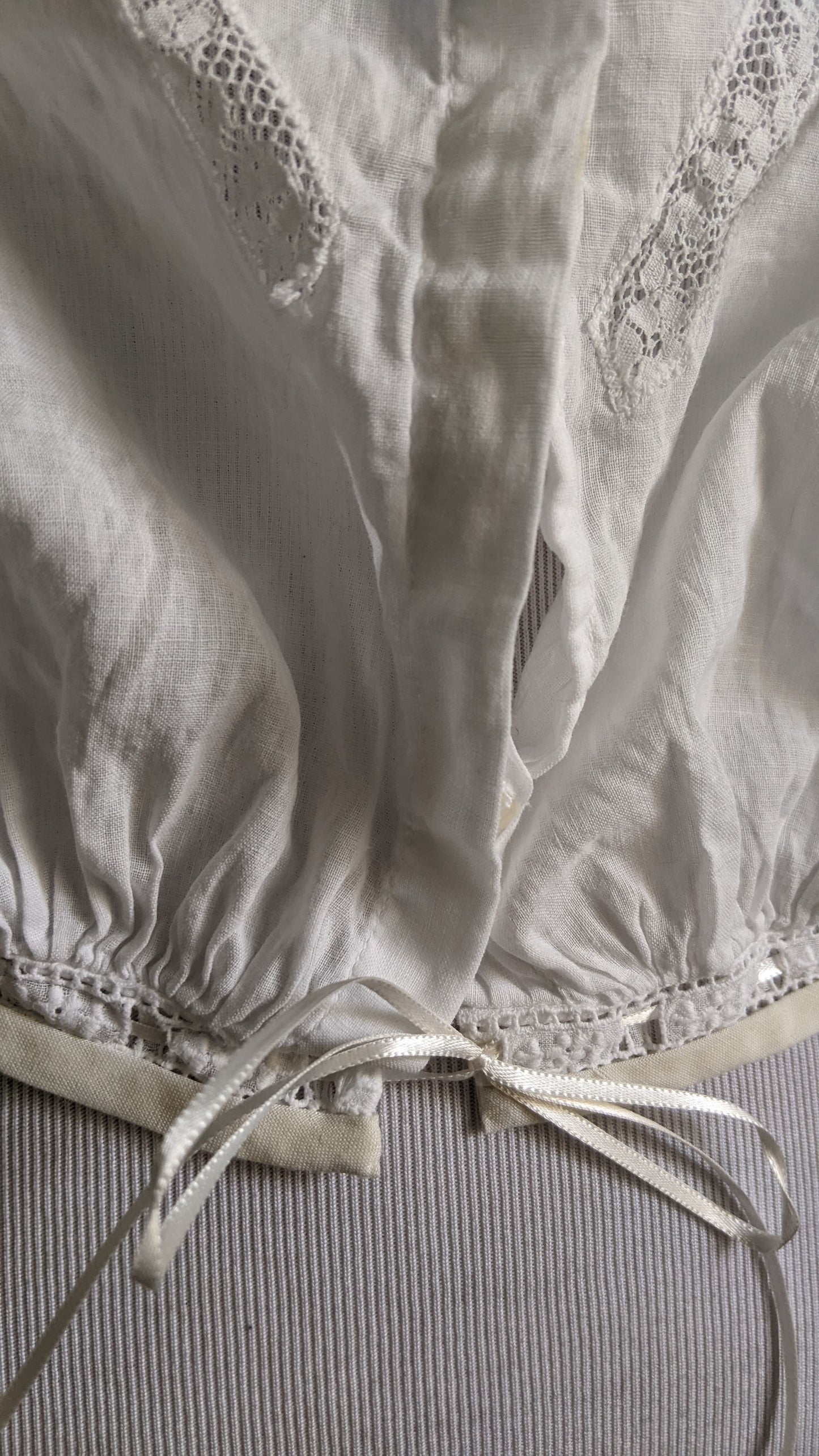 Antique cotton lace corset cover chemise waist ties