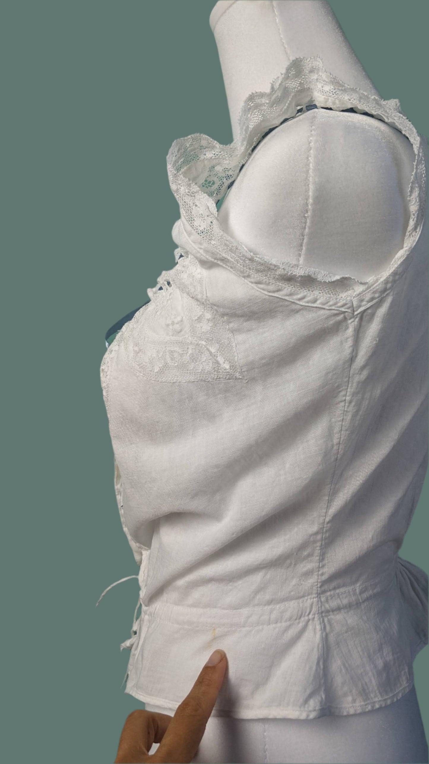 Antique Embroidered lace corset cover camisole  stain