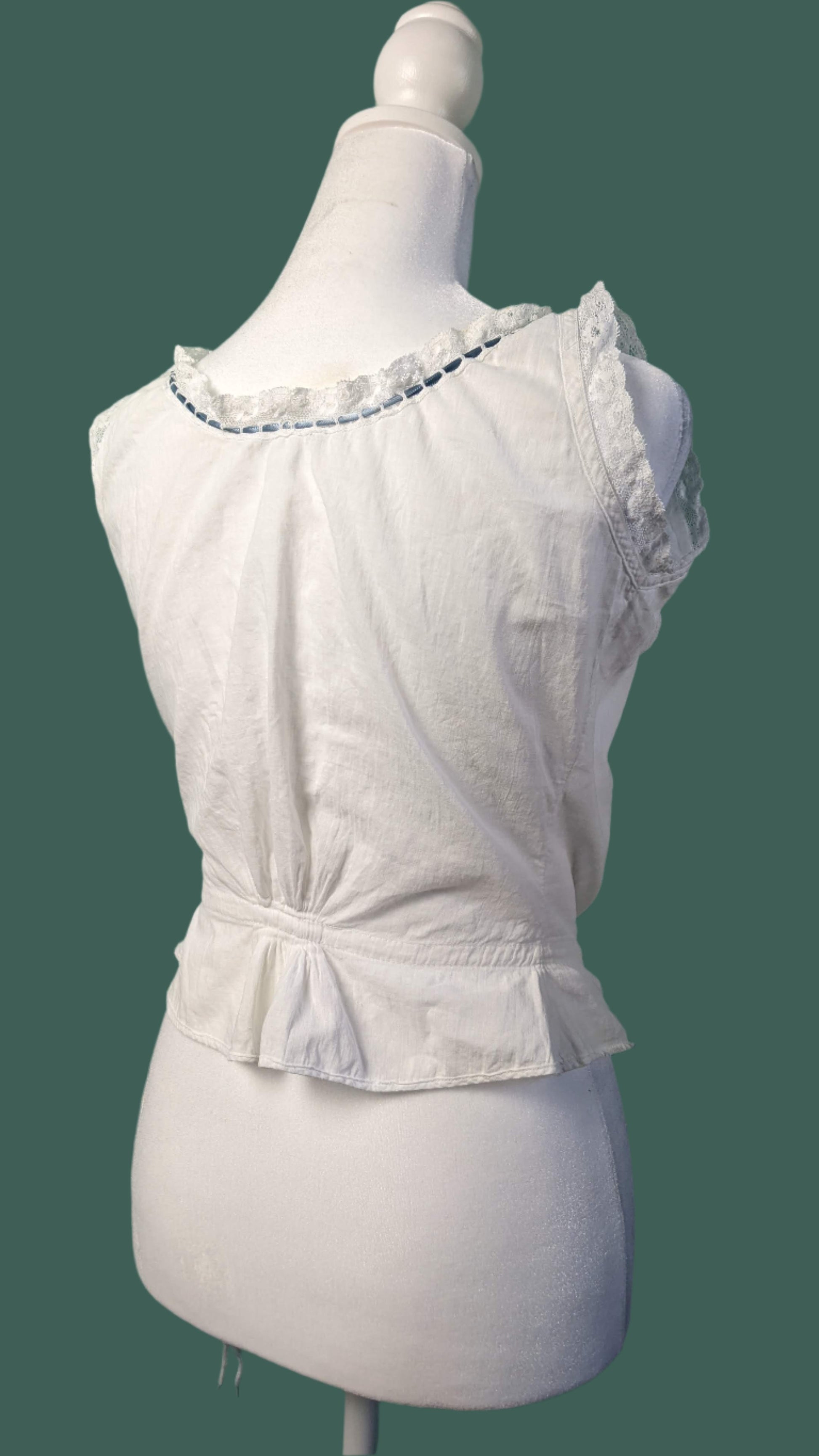 Antique Embroidered lace corset cover camisole  back view