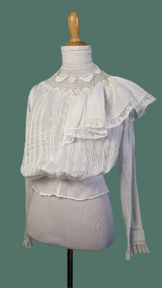 Antique Irish Lace Victorian Edwardian Blouse front view