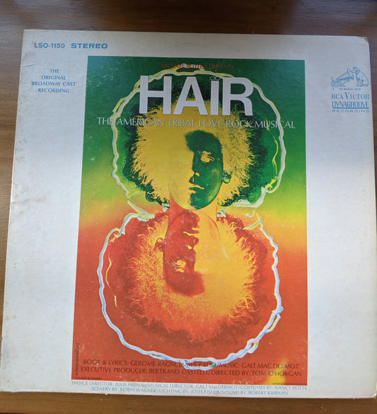 Vintage 1968 Original Press HAIR The American Tribal Love Rock Musical Original Broadway Cast Recording Vinyl Record  cover