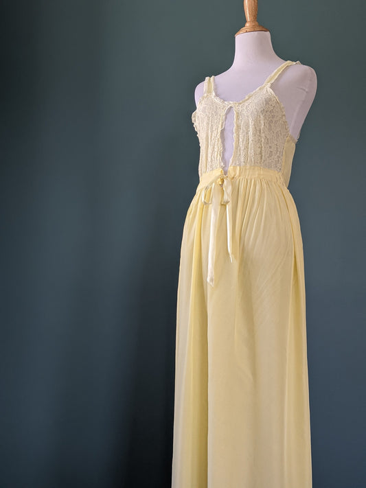 Vintage 1940s Yellow Lace Night Gown Lingerie cover