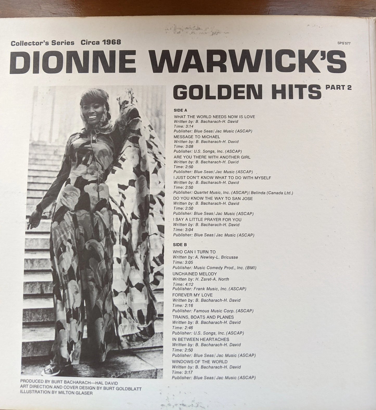 Original  1970 Dionne Warwick Golden Hits Part 2 Collectors Series Circa 1968 Dedicated to Burt Bacharach and Hal David Vinyl Record