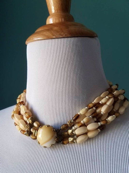 1940s Vintage Celluloid and Glass Beaded Multi Row Necklace cover photo